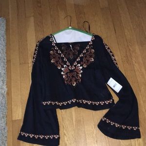Navy Free People Bell Sleeve top